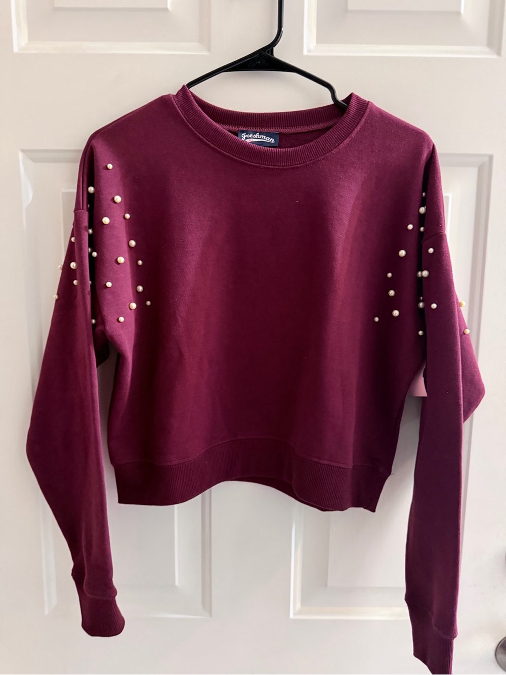 Freshman Burgundy Pearl-Accent Crewneck Sweatshirt